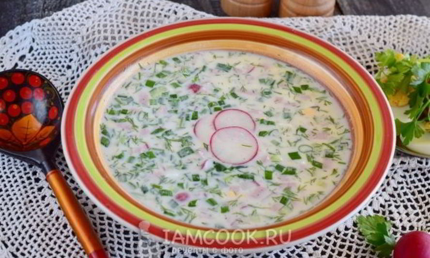 Рецепт окрошки на кефире с колбасой