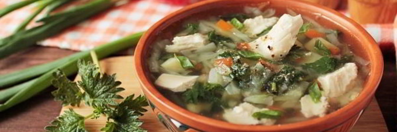 Зеленые щи с капустой и крапивой