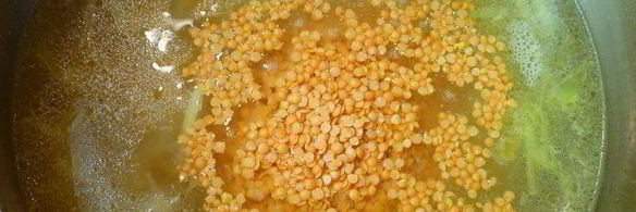 суп-пюре из чечевицы с курицей и маковыми палочками