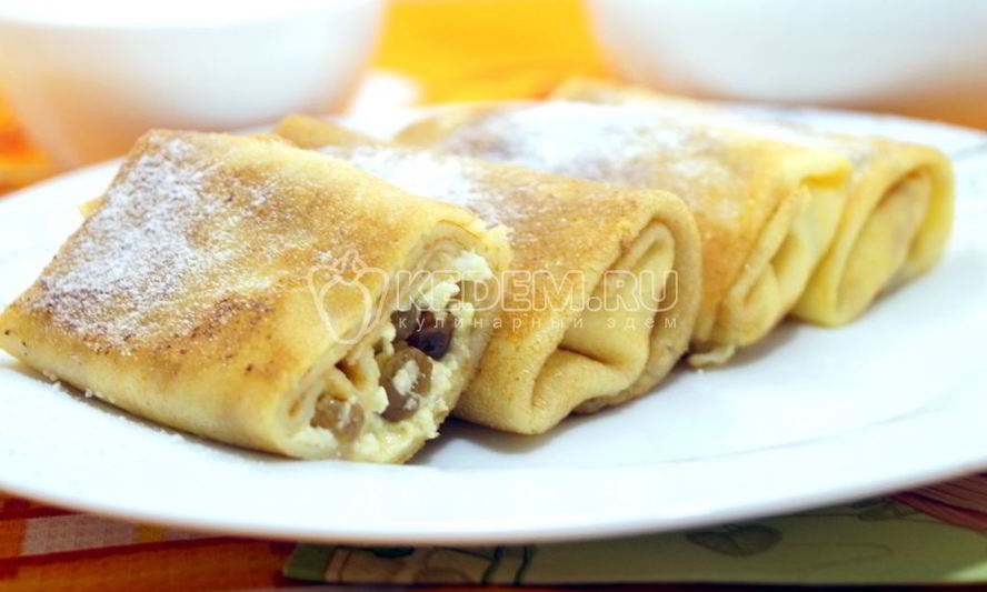 Рецепт блинов с творогома и изюмома