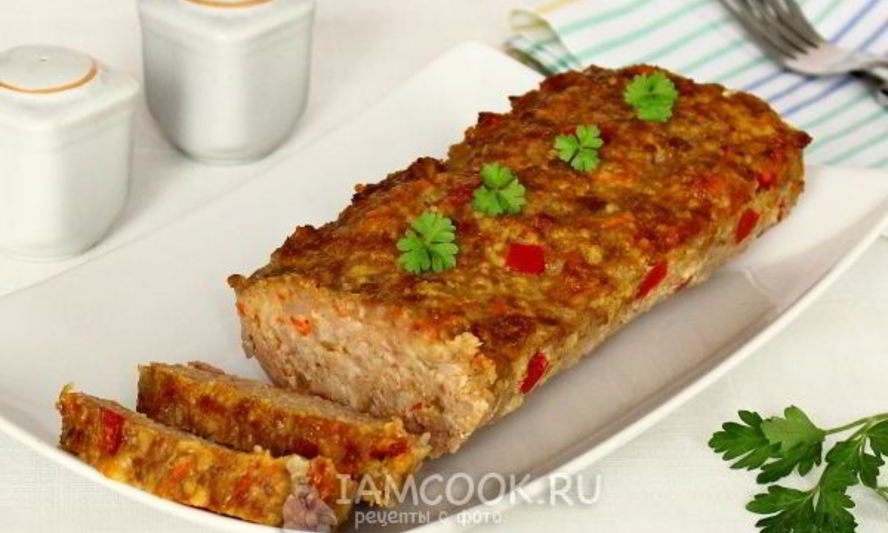 Рецепт мясного хлеба с пшеном и болгарским перцем