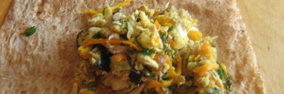 горячая закуска из лаваша с курицей и баклажанами