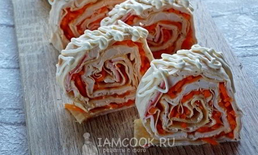 Рецепт лаваша с крабовыми палочками и корейской морковкой