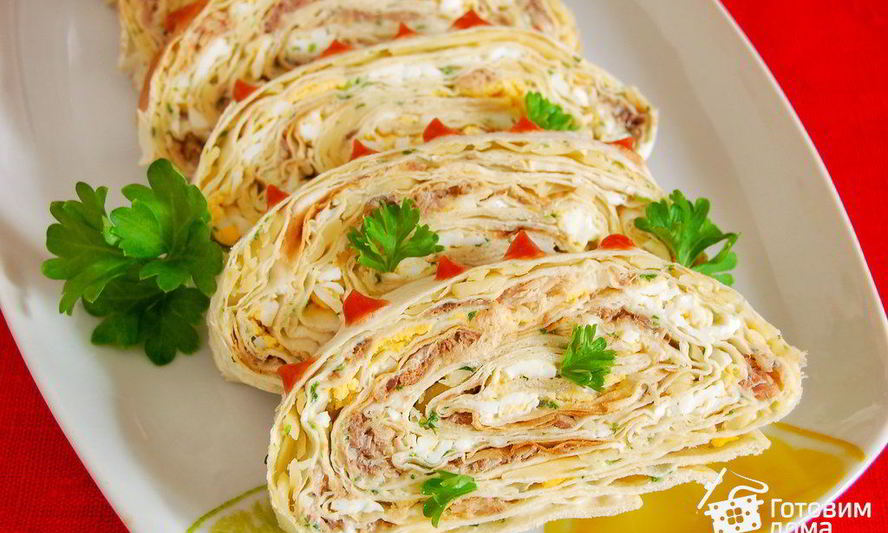 Рецепт рыбки в лаваше с сыром, чесноком и зеленью