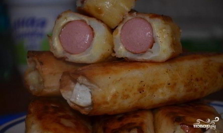 Рецепт сосисок в лаваше с картошкой