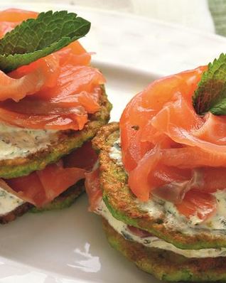 Гороховые оладьи с копченым лососем