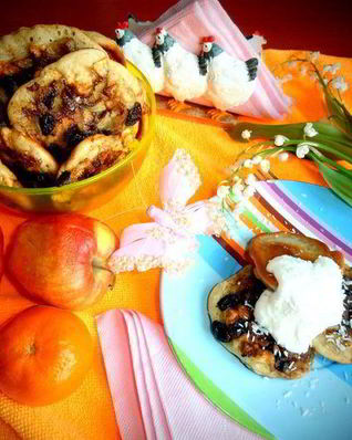 Оладушки с карамельно-фруктовым припеком