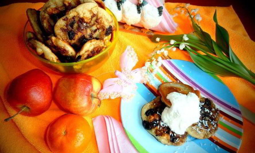 Рецепт оладушек с карамельно-фруктовым припеком