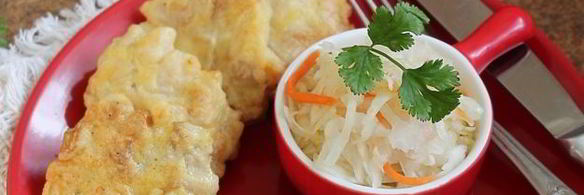 резаные оладьи из филе курицы с майонезом