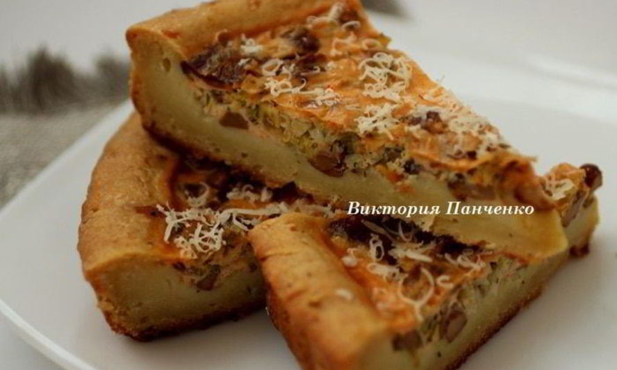Рецепт картофельного пирога с луком-пореем и лисичками