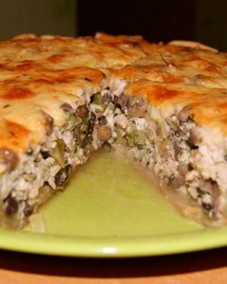 Вкусный пирог с куриной грудкой и шампиньонами