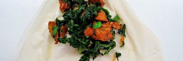 пирожки плиссе с курицей и шпинатом из теста фило