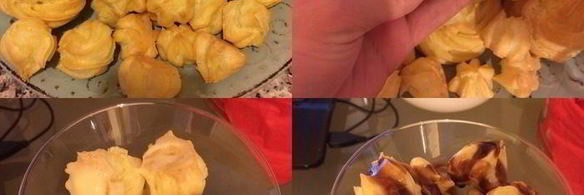 заварные пирожные с кремом и шоколадным соусом