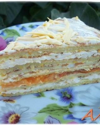 Кабачковый торт с плавленым сыром и омлетом