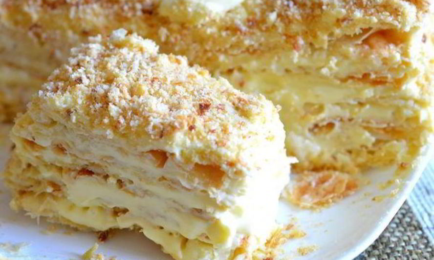 Рецепт слоеного торта наполеон из быстрого теста на сметане