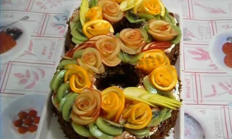 Рецепт торта цифра 8 с цветами из фруктов
