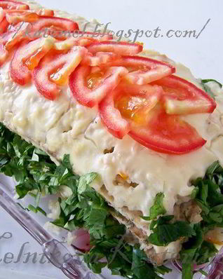 Закусочный мясной торт с кремом Авголемоно