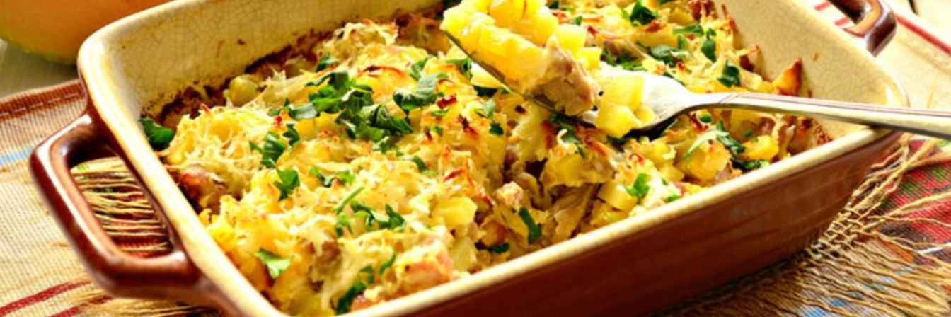 Запеканка из тыквы, картофеля и свинины