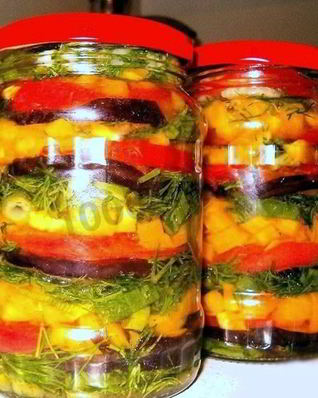 Баклажаны слоями на зиму с помидорами и чесноком