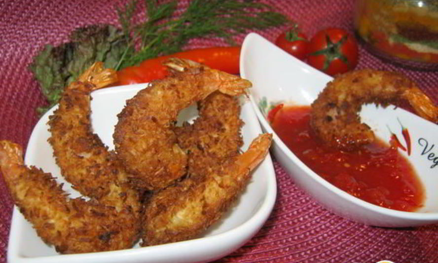 Рецепт креветок кокосовых с острым джемом