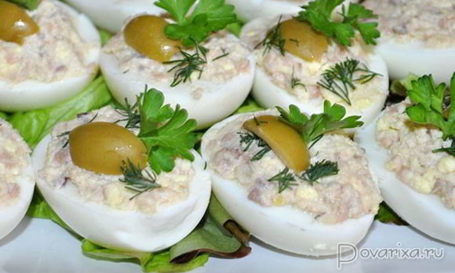 Рецепт яиц, фаршированных печенью трески