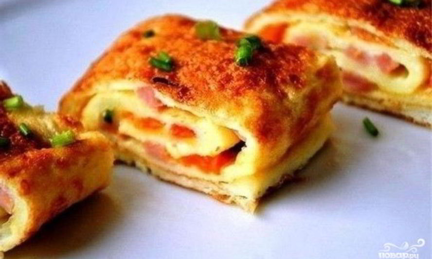 Рецепт омлета с ветчиной и помидорами