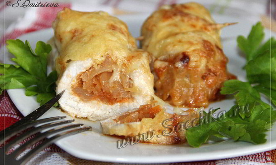 Рецепт куриных рулетиков с капустой