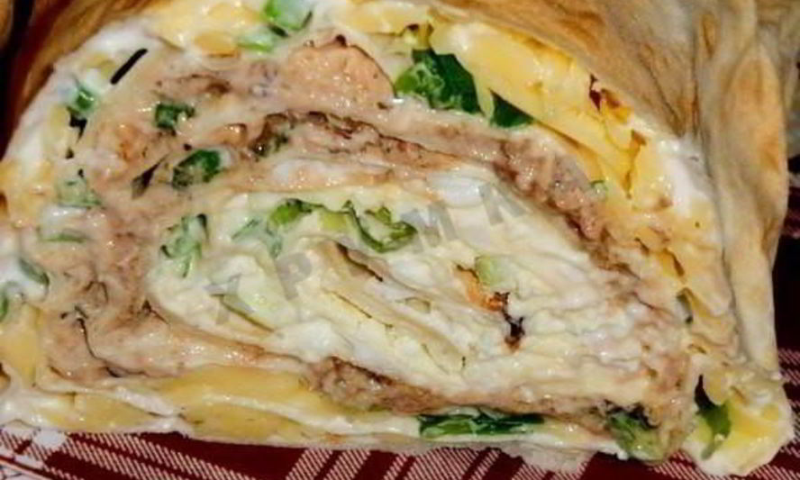 Рецепт рулета из лаваша с рыбными консервами