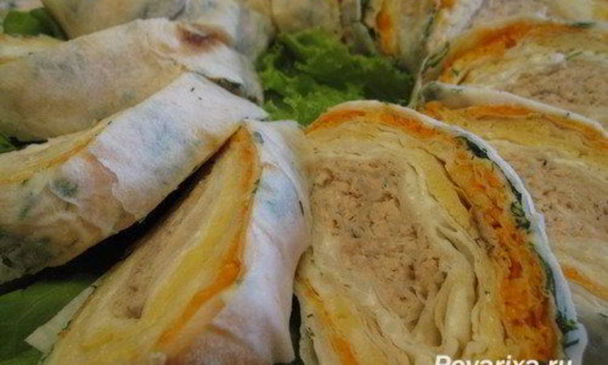 Рецепт запеченного рулета из лаваша с начинкой
