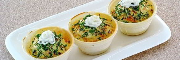 тарталетки с палтусом и овощами