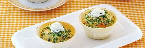 тарталетки с палтусом и овощами