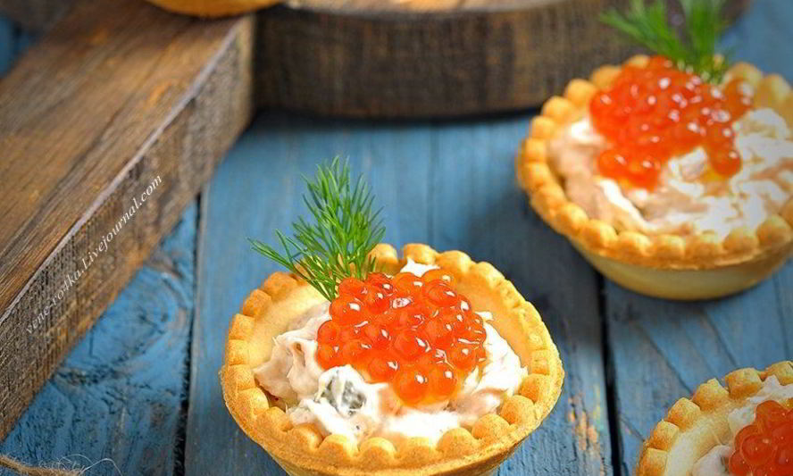 Рецепт тарталеток с тунцом и красной икрой