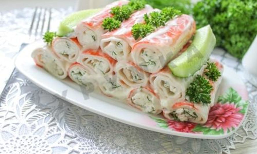 Рецепт закуски из фаршированных крабовых палочек